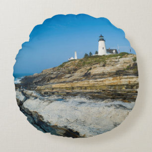 Maine, Pemaquid Point, Pemaquid Point Lighthouse Rundes Kissen
