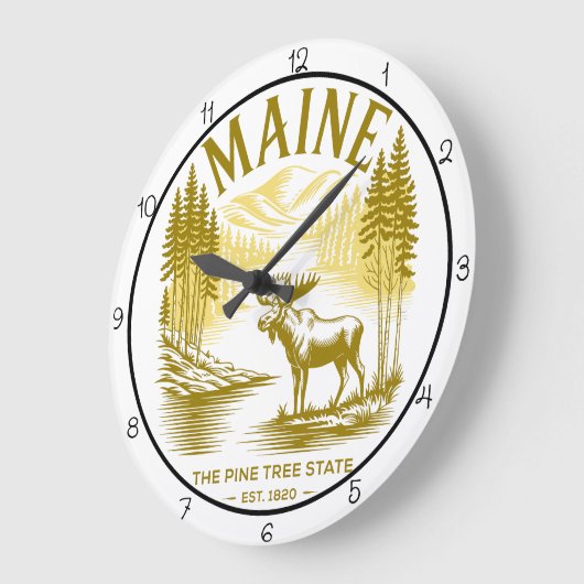 Maine Pine Tree State Moose Große Wanduhr (Winkel)