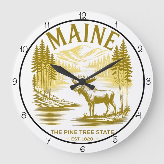 Maine Pine Tree State Moose Große Wanduhr (Vorderseite)