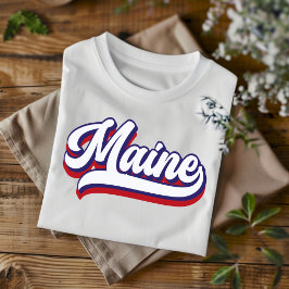 Maine Red White and Blue Vintag Script T - Shirt
