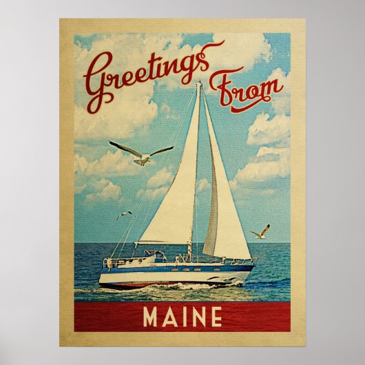 Maine Sailboat Vintage Travel Poster (Vorne)