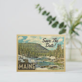 Maine Save the Date Mountains River Snow Ankündigungspostkarte (Stehend Vorderseite)