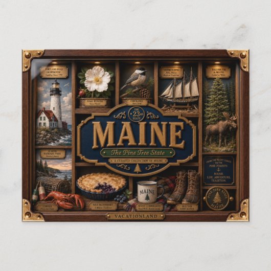 Maine Shadow Box 3D Figurine Staat Postkarte (Vorderseite)