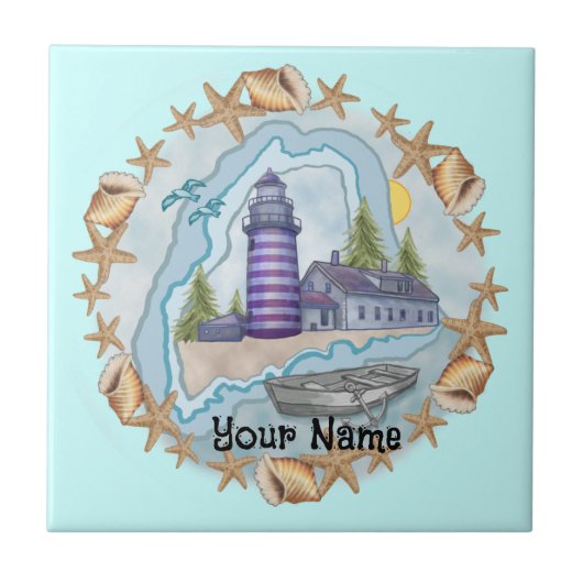 Maine Shells Leuchtturm Fliese (Vorderseite)