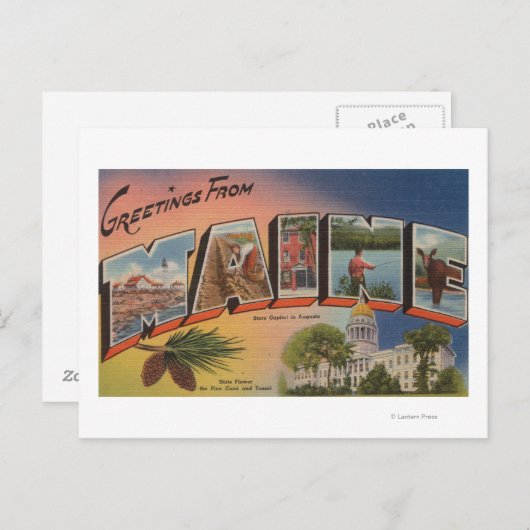 Maine (Staat-Hauptstadt/Blume)Großer Letter Postkarte (Vorne/Hinten)