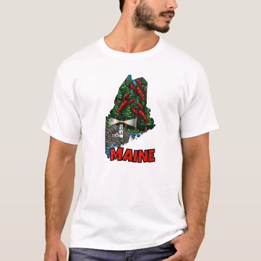 Maine Staat Kontur Tattoo Inspiriert T-Shirt (Vorderseite)
