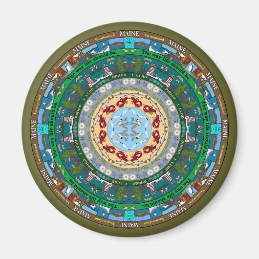 Maine Staat Mandala Magnet (Vorne)