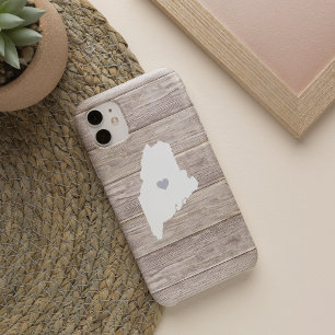 Maine Staat Silhouette Rustikaler Holzlook iPhone 16 Hülle