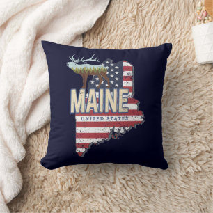 Maine Staat United Staaten Map Vintag USA Souvenir Kissen