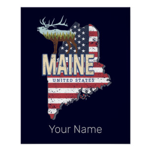 Maine Staat United Staaten Map Vintag USA Souvenir Poster