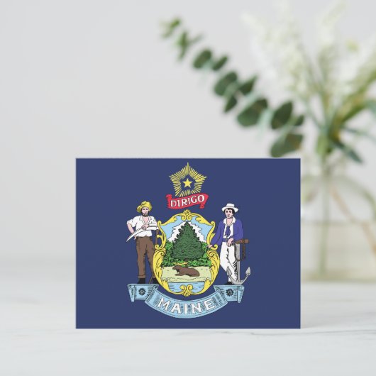 Maine State Flag Pine Tree State Seal & Moose Postkarte (Stehend Vorderseite)