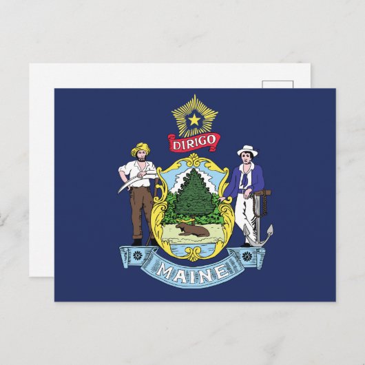 Maine State Flag Pine Tree State Seal & Moose Postkarte (Vorne/Hinten)