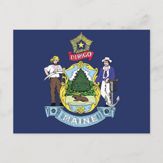 Maine State Flag Pine Tree State Seal & Moose Postkarte (Vorderseite)