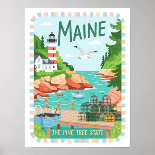 Maine the Pine Tree Staat USA Summer Travel Poster (Vorne)