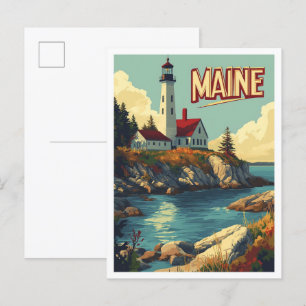 Maine USA Art Vintag Illustration Travel Postkarte