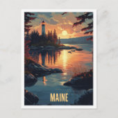 Maine USA Art Vintag Illustration Travel Postkarte (Vorderseite)