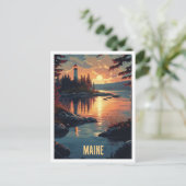 Maine USA Art Vintag Illustration Travel Postkarte (Stehend Vorderseite)