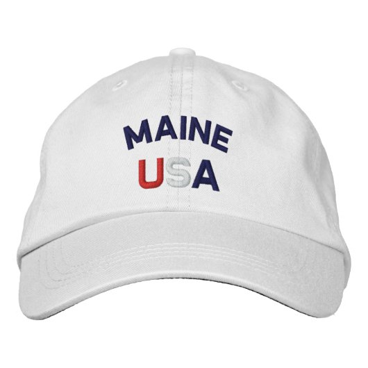 Maine USA bestickt mit White Hat Bestickte Kappe (Vorderseite)