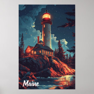Maine USA Vintag Illustration Travel Poster