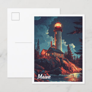 Maine USA Vintag Illustration Travel Postkarte