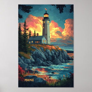 Maine USA Vintage-Illustration Reise Poster