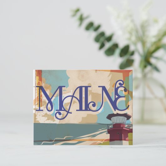 Maine Vintage Travel Poster Postkarte (Stehend Vorderseite)