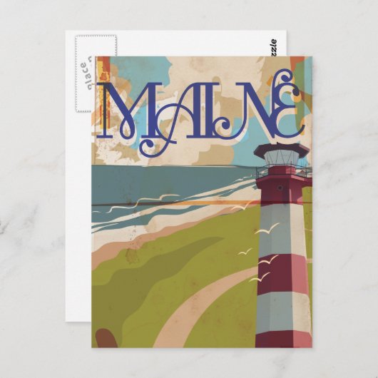 Maine Vintage Travel Poster Postkarte (Vorne/Hinten)