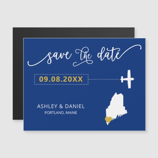 Maine Wedding Save the Date Card, Map Magneteinladung (Vorne/Hinten)