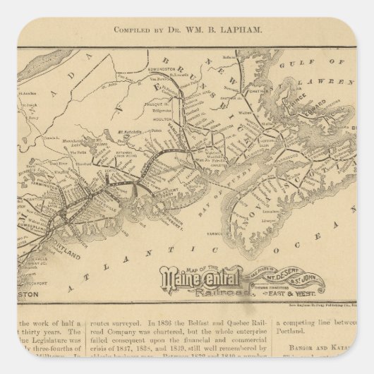 Maine Zentralbahn Quadratischer Aufkleber (Vorderseite)