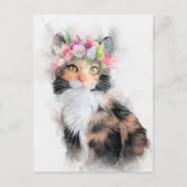 Mainecoon Cat Blume Crown Portrait Postkarte (Vorderseite)