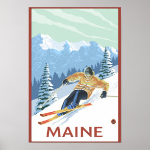 MaineDownhill Skifahrer-Szene Poster