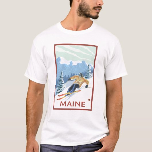MaineDownhill Skifahrer-Szene T-Shirt (Vorderseite)