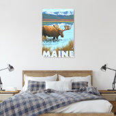 MaineMoose Drinking im See Leinwanddruck (Insitu (Schlafzimmer))