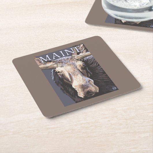 MaineMoose herauf nahes Rechteckiger Pappuntersetzer (angewinkelt)