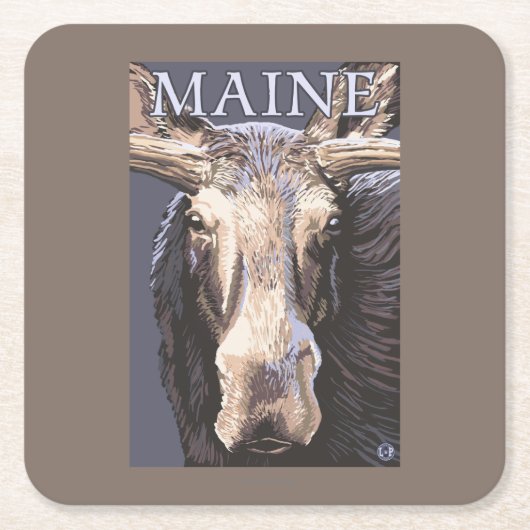MaineMoose herauf nahes Rechteckiger Pappuntersetzer (Vorderseite)