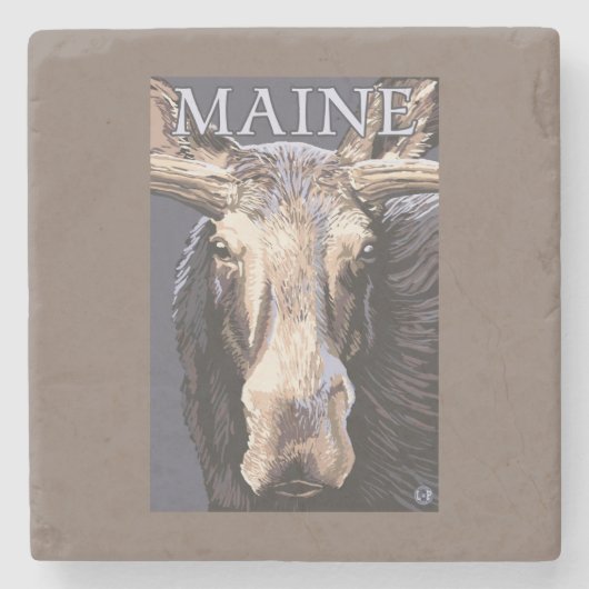 MaineMoose herauf nahes Steinuntersetzer (Vorderseite)