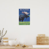 MaineMoose im Mondschein Poster (Küche)