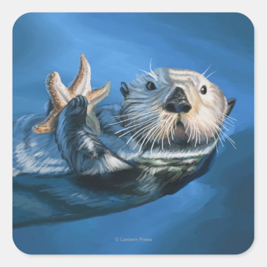 MaineSea Otter Scene Quadratischer Aufkleber (Vorderseite)
