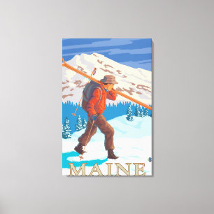 MaineSkier tragende Skis Leinwanddruck