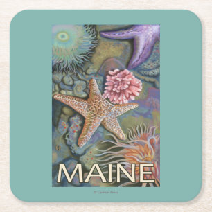 MaineTidepool Szene Rechteckiger Pappuntersetzer
