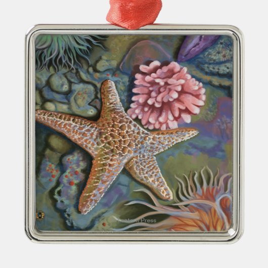 MaineTidepool Szene Silbernes Ornament (Vorne)