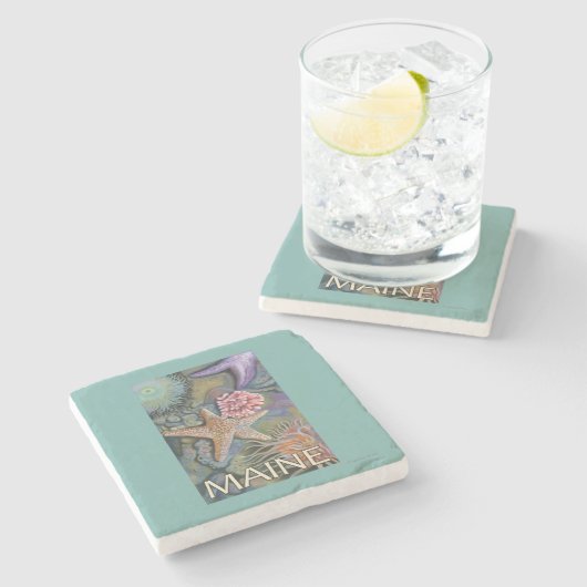 MaineTidepool Szene Steinuntersetzer (Seitenansicht)