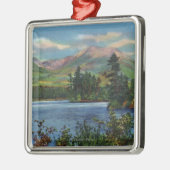 MaineView des Bergs Katahdin und des Daicey Teichs Silbernes Ornament (Links)