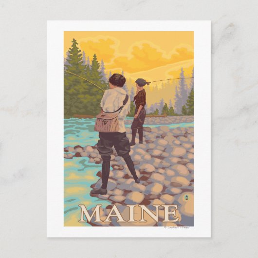 MaineWomen Fly Fishing Scene Postkarte (Vorderseite)