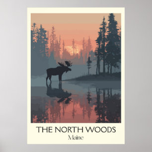 MainNorth Woods Vintage Elchwaldkunst Poster