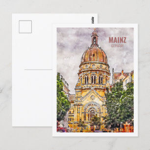 Mainz Deutschland Berühmte Reise Wasserfarben Skiz Postkarte