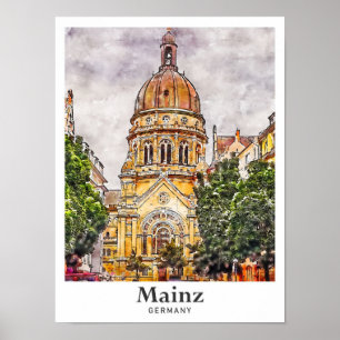 Mainz Deutschland Reise Wasserfarben Skizze Handge Poster