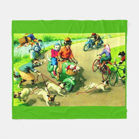 Mainzer-Katzen auf Motorrädern und Fahrrädern Fleecedecke (Vorderseite (Horizontal))