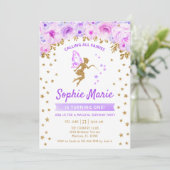 Mairy 1. Geburtstag - Gold Lila Einladung (Stehend Vorderseite)