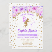 Mairy 1. Geburtstag - Gold Lila Einladung (Vorne/Hinten)